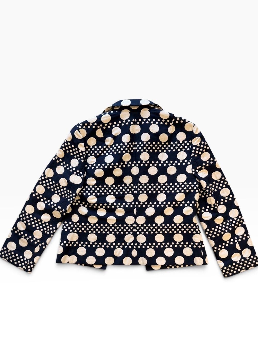 Tory Burch Elijah Polka Dot Knit Jacket Navy Blue Cream Size 6 - Picture 4 of 9